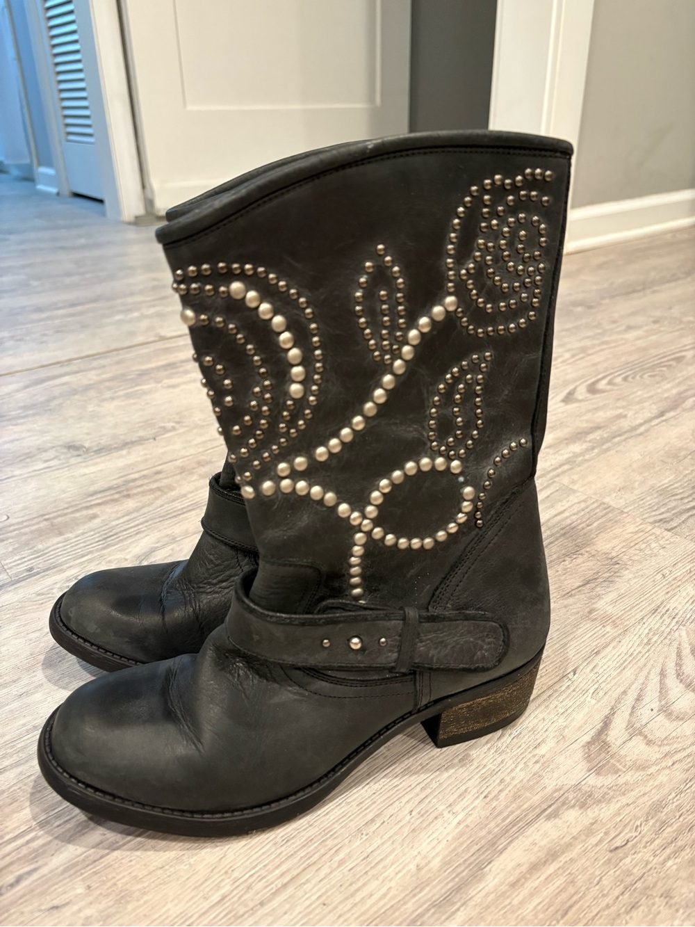 Guess Black Studded Western Mid-Calf Boots